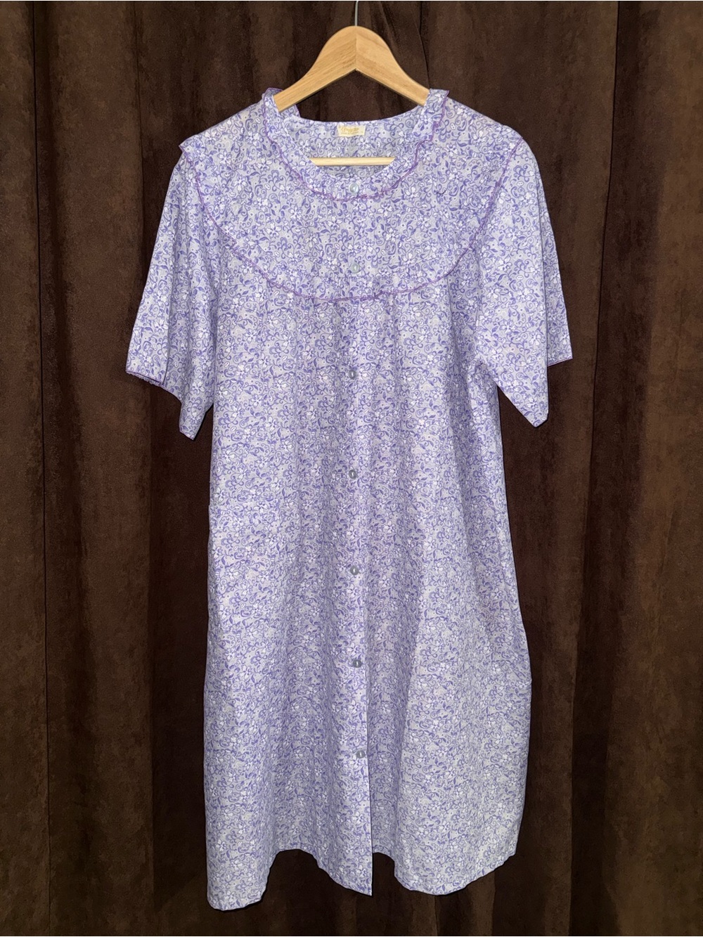 Vintage Gragero Lavender Floral Snap Front Housedress Mumu XL